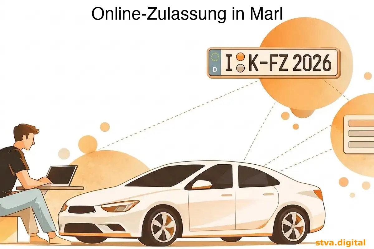 Digitale Zulassung, Wiederzulassung und Adressänderung von Fahrzeugen in Marl.