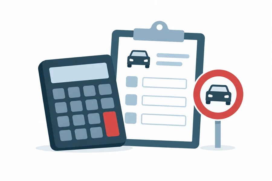 Taschenrechner und Formular für Angaben zum Verkehrsverstoß