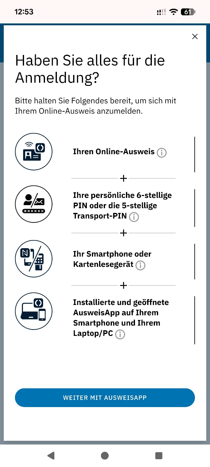 Screenshot: Hinweis zur PIN-Eingabe im Anmeldeprozess.