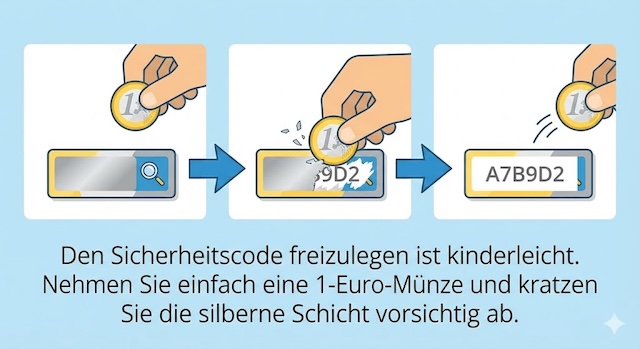 7 stelligen Sicherheitscode mit einer Münze freilegen