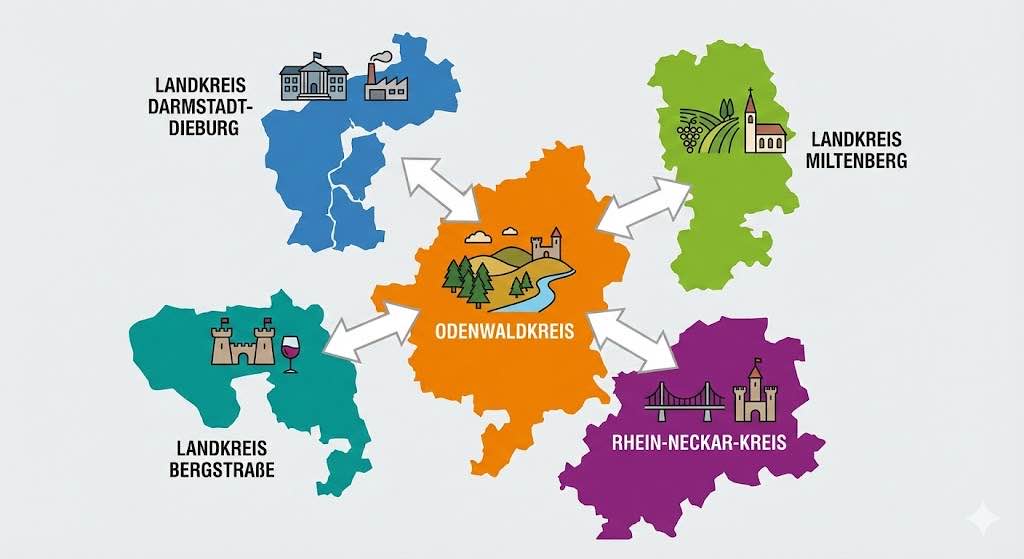 Angrenzende Landkreise des Odenwaldkreises