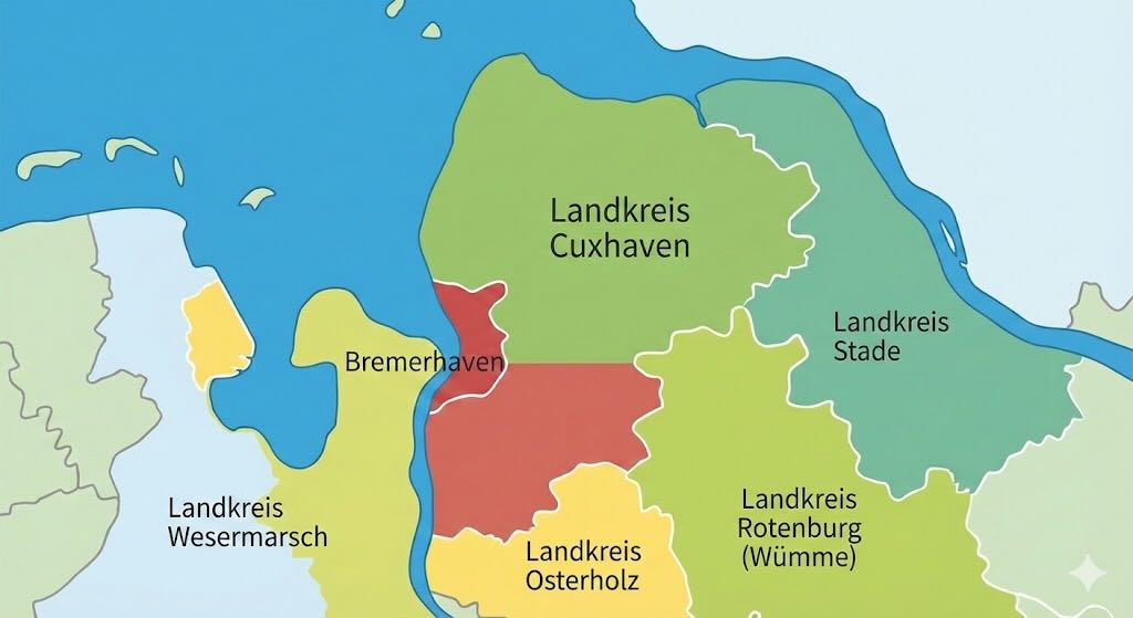 Angrenzenden Landkreise vom Landkreis Cuxhaven