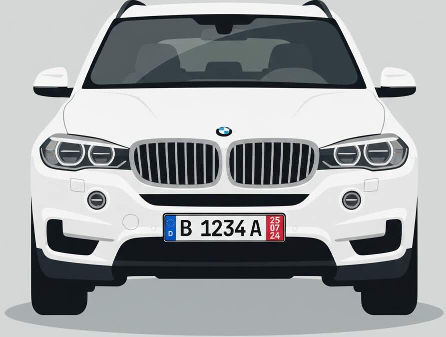 Ausfuhrkennzeichen an einem Fahrzeug angebracht