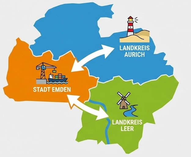 Die angrenzenden Landkreise der Stadt Emden