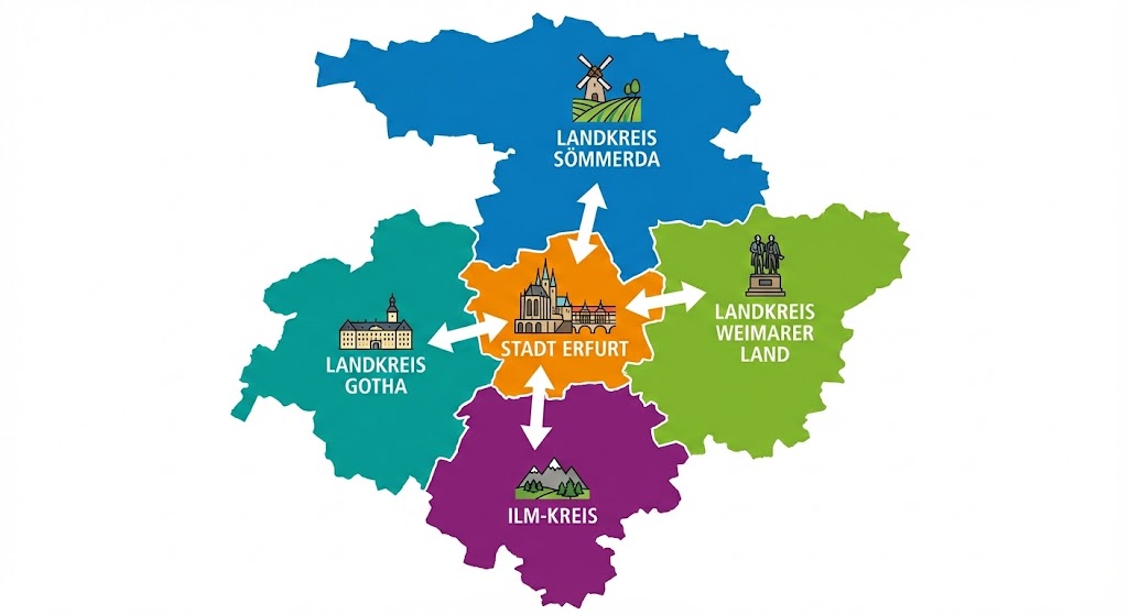 Die angrenzenden Landkreise der Stadt Erfurt