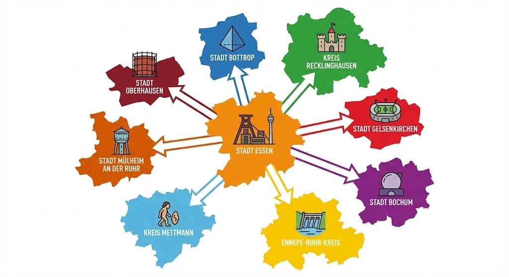 Die angrenzenden Landkreise der Stadt Essen