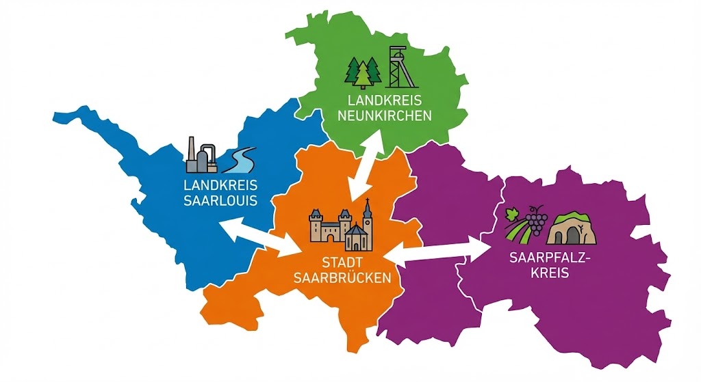 Die angrenzenden Landkreise der Stadt Saarbrücken