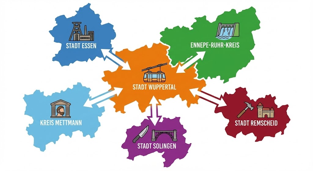 Die angrenzenden Landkreise der Stadt Wuppertal