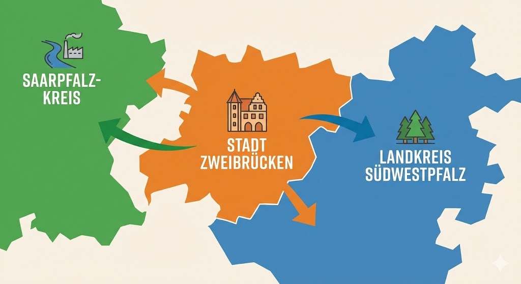 Die angrenzenden Landkreise der Stadt Zweibrücken