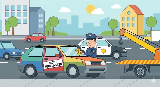 Nicht zugelassenes Fahrzeug auf Straße geparkt