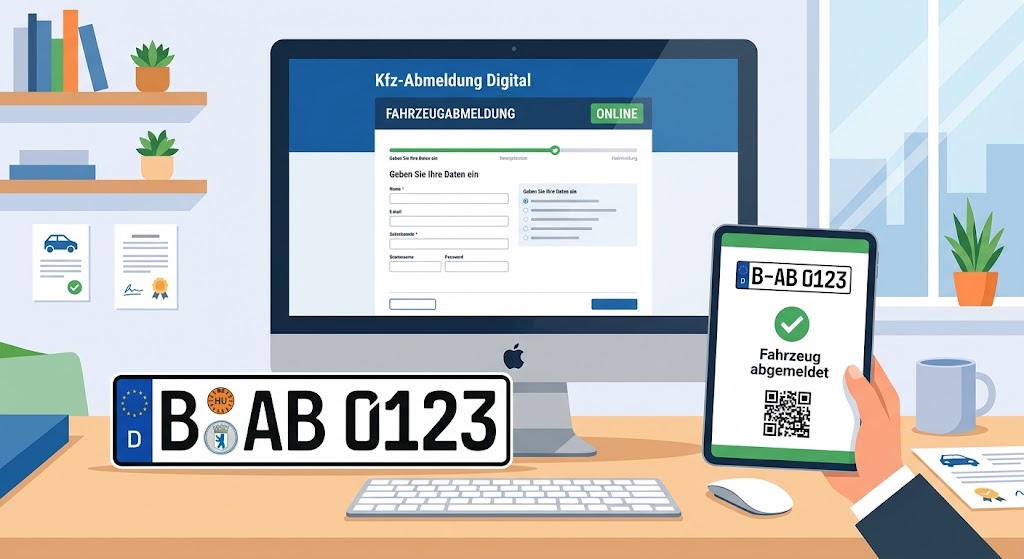 Online-Abmeldung eines Fahrzeugs am Computer