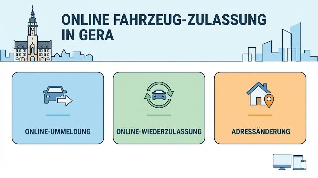 Online Zulassungsverfahren wie Zulassung, Ummeldung, Adressänderung oder Wiederzulassung in Gera