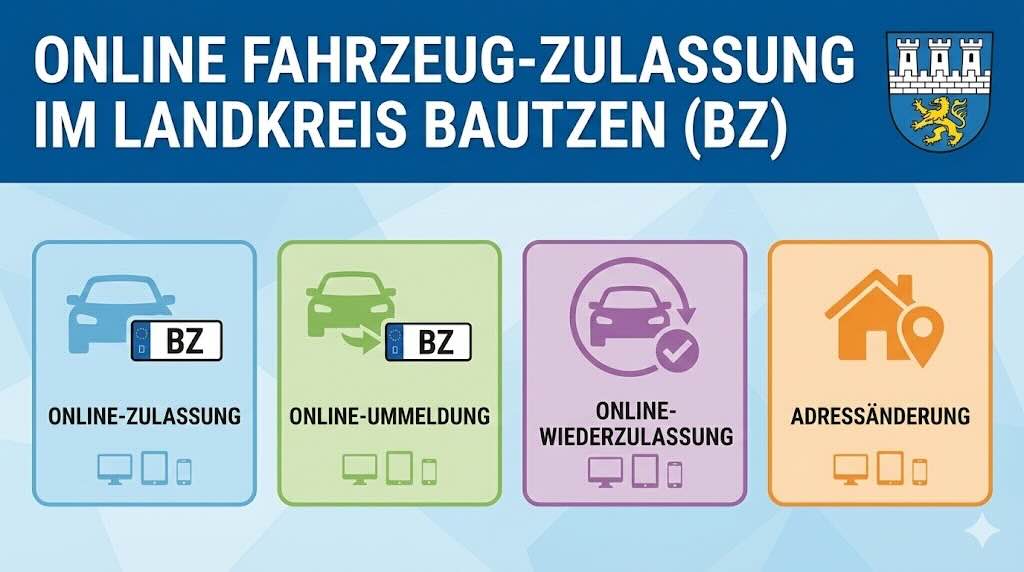 Online Zulassungsverfahren wie Zulassung, Ummeldung, Adressänderung oder Wiederzulassung im Landkreis Bautzen