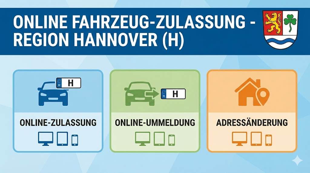Online Zulassungsverfahren wie Zulassung, Ummeldung, Adressänderung oder Wiederzulassung in der Region-Hannover