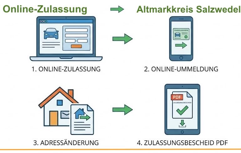 Online Zulassungsverfahren wie Zulassung, Ummeldung, Adressänderung oder Wiederzulassung im Altmarkkreis Salzwedel