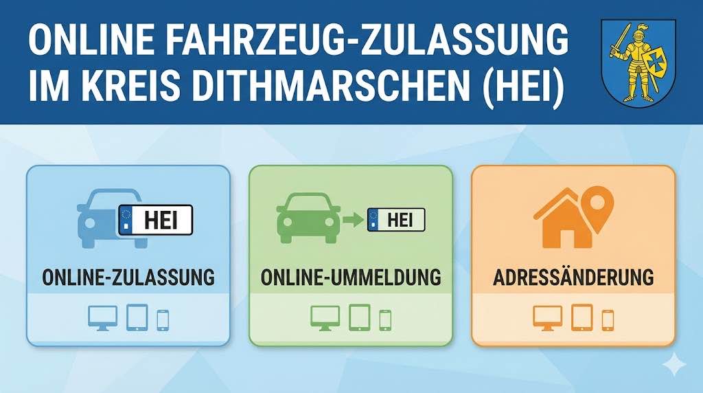 Online Zulassungsverfahren wie Zulassung, Ummeldung, Adressänderung oder Wiederzulassung im Kreis Dithmarschen