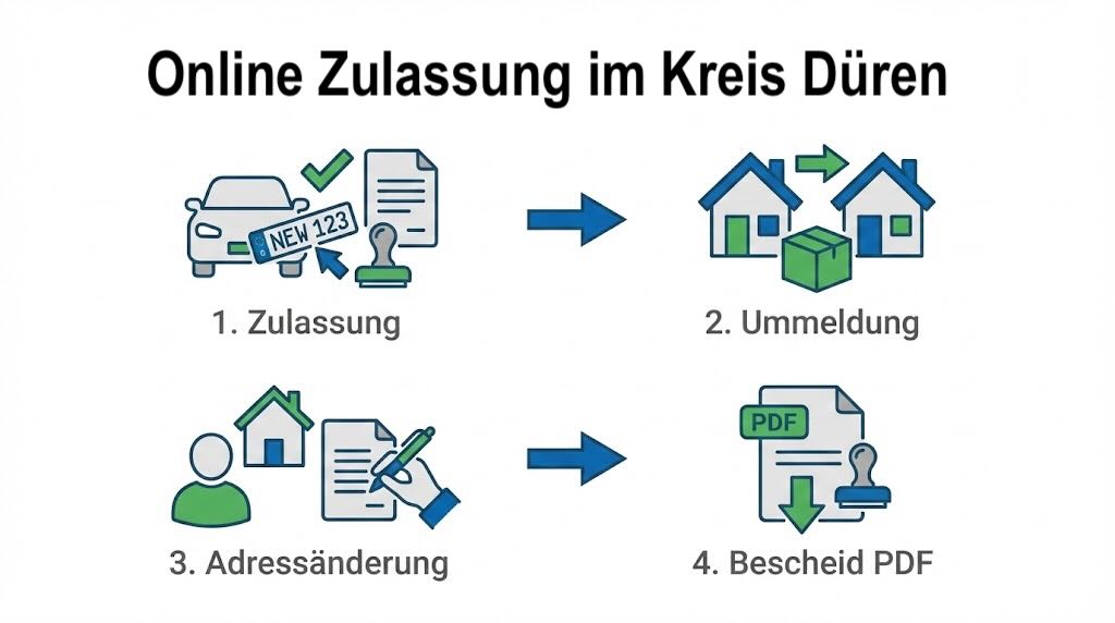 Online Zulassungsverfahren wie Zulassung, Ummeldung, Adressänderung oder Wiederzulassung im Kreis Düren