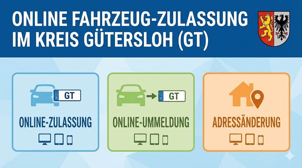 Online Zulassungsverfahren wie Zulassung, Ummeldung, Adressänderung oder Wiederzulassung im Kreis Gütersloh