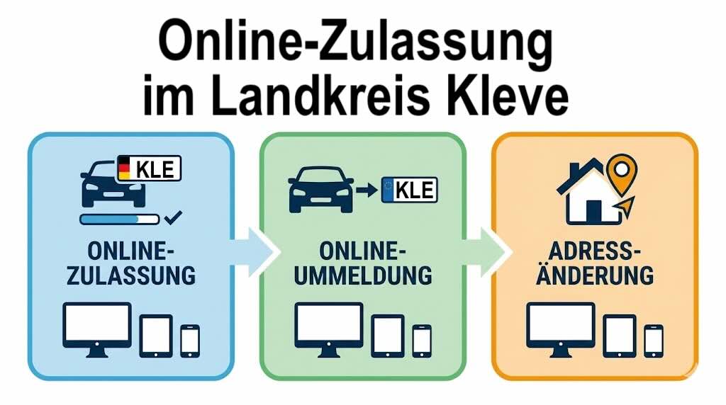 Online Zulassungsverfahren wie Zulassung, Ummeldung, Adressänderung oder Wiederzulassung im Kreis Kleve