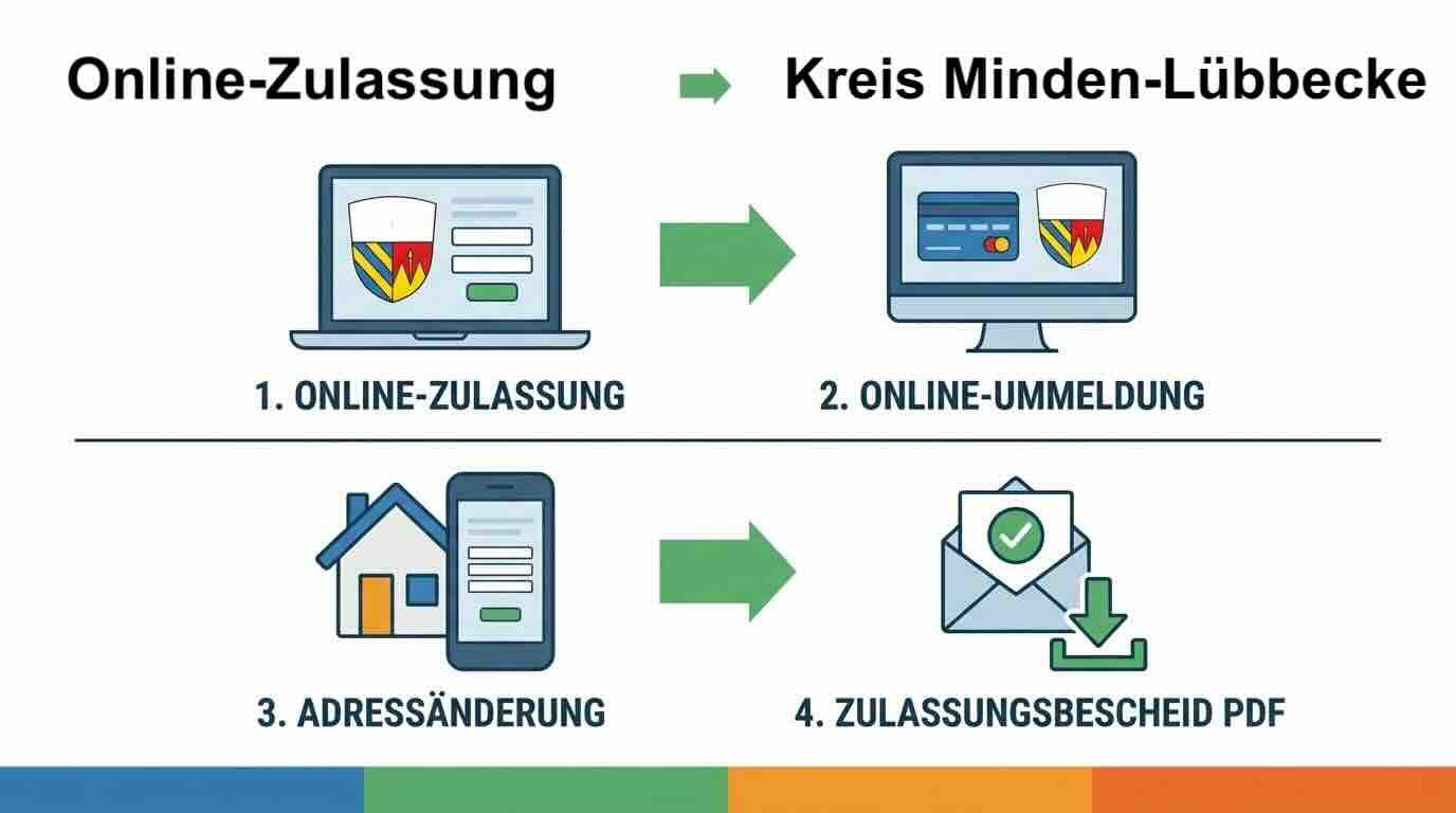 Online Zulassungsverfahren wie Zulassung, Ummeldung, Adressänderung oder Wiederzulassung im Kreis Minden-Lübbecke