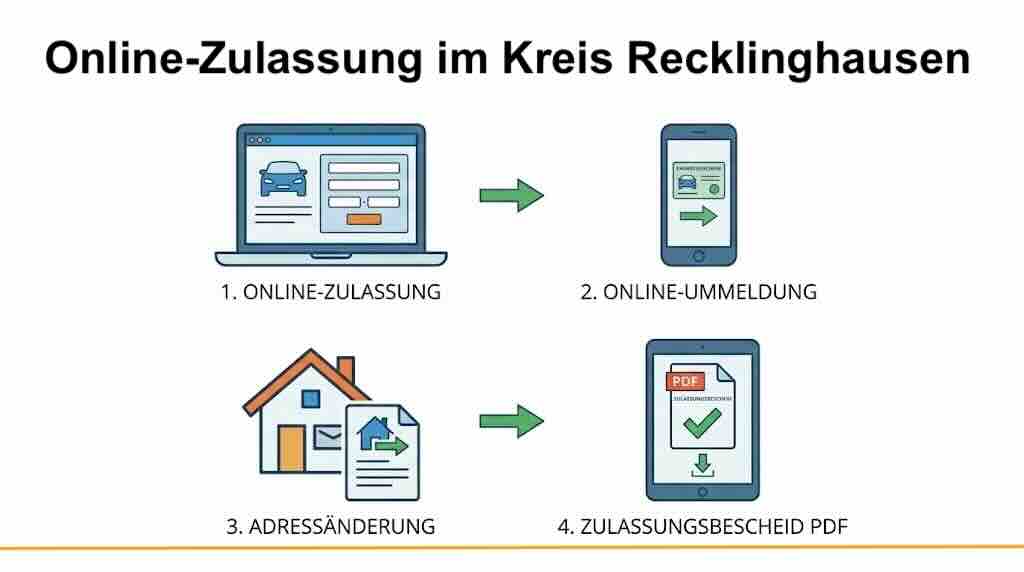 Online Zulassungsverfahren wie Zulassung, Ummeldung, Adressänderung oder Wiederzulassung im Kreis Recklinghausen