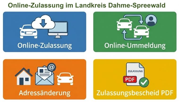 Online Zulassungsverfahren wie Zulassung, Ummeldung, Adressänderung oder Wiederzulassung im Landkreis Dahme-Spreewald