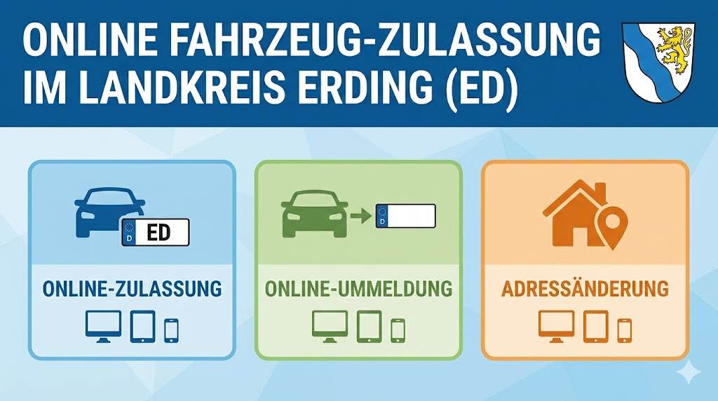 Online Zulassungsverfahren wie Zulassung, Ummeldung, Adressänderung oder Wiederzulassung im Landkreis Erding