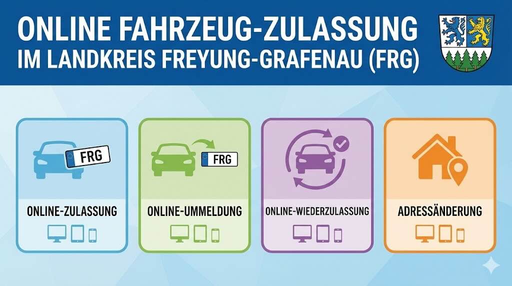 Online Zulassungsverfahren wie Zulassung, Ummeldung, Adressänderung oder Wiederzulassung im Landkreis Freyung-Grafenau