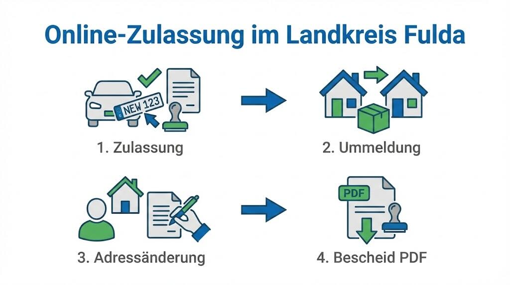 Online Zulassungsverfahren wie Zulassung, Ummeldung, Adressänderung oder Wiederzulassung im Landkreis Fudla