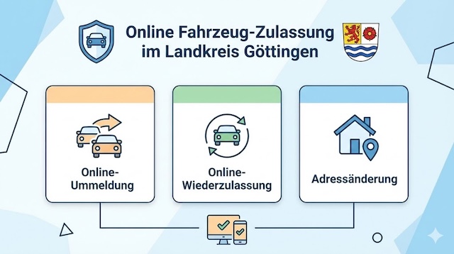 Online Zulassungsverfahren wie Zulassung, Ummeldung, Adressänderung oder Wiederzulassung im Landkreis Göttingen