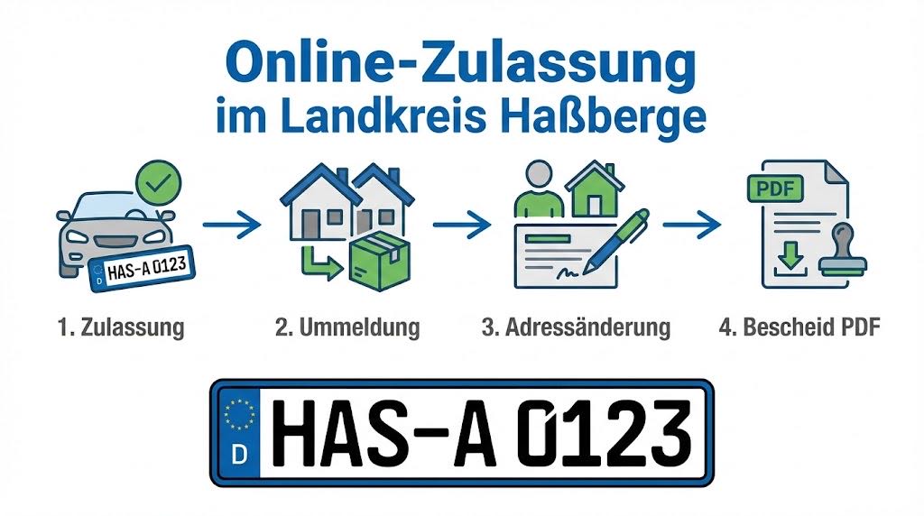 Online Zulassungsverfahren wie Zulassung, Ummeldung, Adressänderung oder Wiederzulassung im Landkreis Haßberge