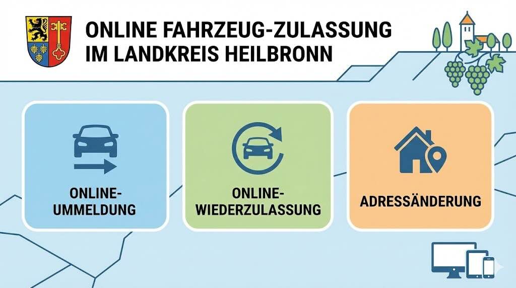 Online Zulassungsverfahren wie Zulassung, Ummeldung, Adressänderung oder Wiederzulassung in Landkreis Heilbronn