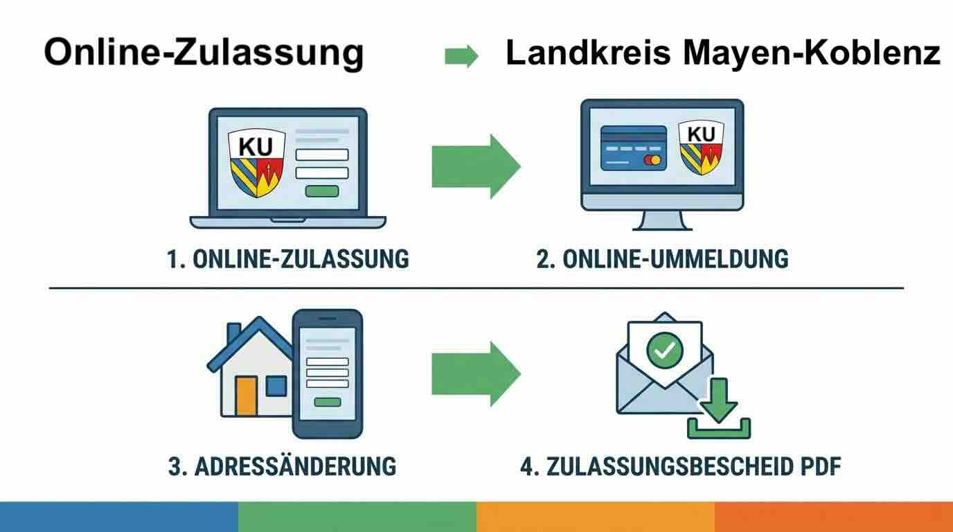 Online Zulassungsverfahren wie Zulassung, Ummeldung, Adressänderung oder Wiederzulassung im Landkreis Mayen-Koblenz
