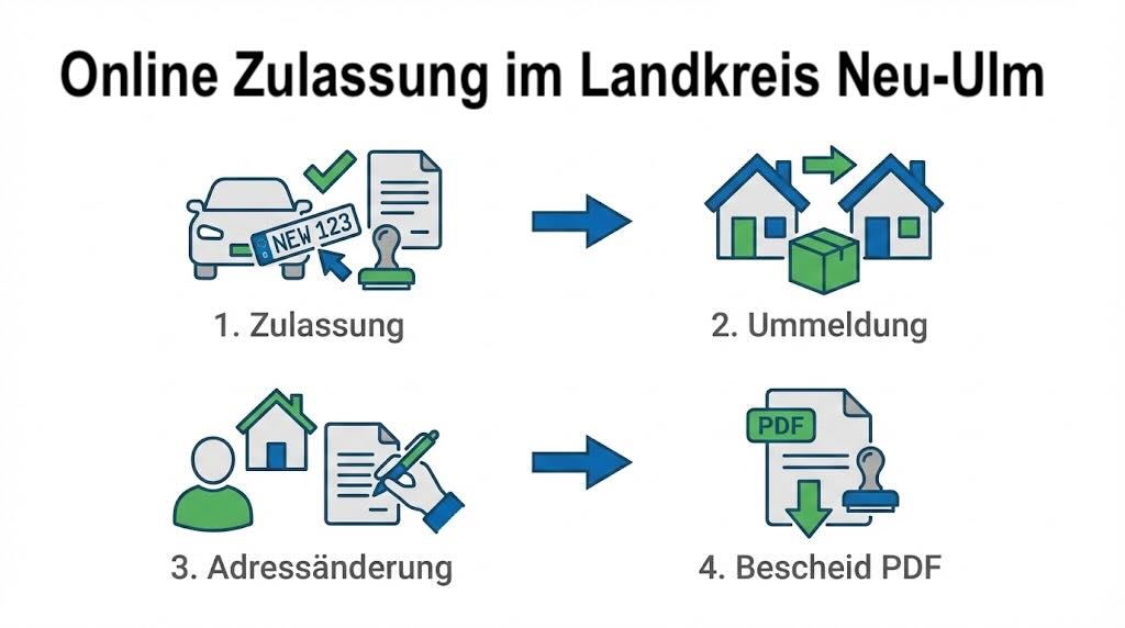 Online Zulassungsverfahren wie Zulassung, Ummeldung, Adressänderung oder Wiederzulassung im Landkreis Neu-Ulm