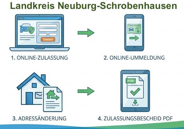 Online Zulassungsverfahren wie Zulassung, Ummeldung, Adressänderung oder Wiederzulassung im Landkreis Neuburg-Schrobenhausen