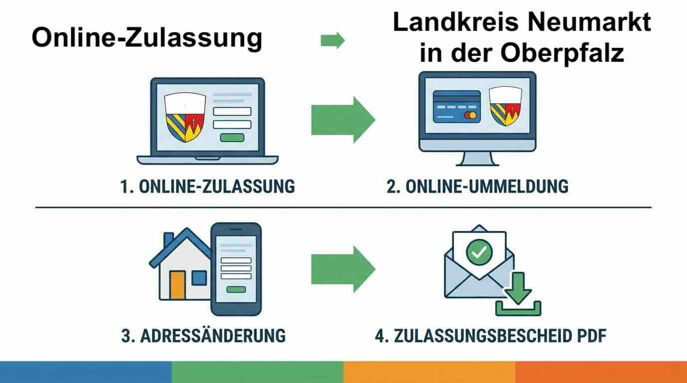 Online Zulassungsverfahren wie Zulassung, Ummeldung, Adressänderung oder Wiederzulassung im Landkreis Neumarkt in der Oberpfalz