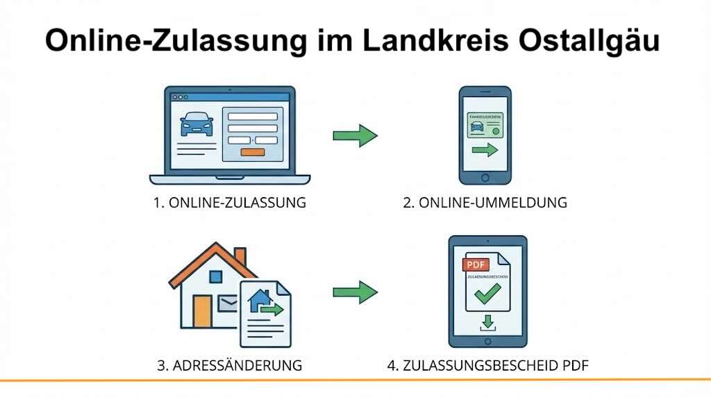 Online Zulassungsverfahren wie Zulassung, Ummeldung, Adressänderung oder Wiederzulassung im Landkreis Ostallgäu