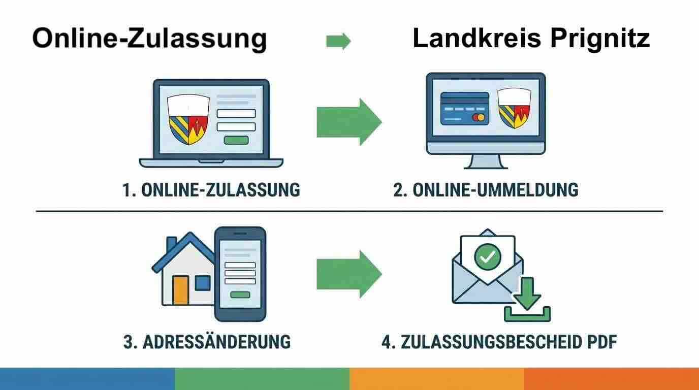 Online Zulassungsverfahren wie Zulassung, Ummeldung, Adressänderung oder Wiederzulassung im Landkreis Prignitz