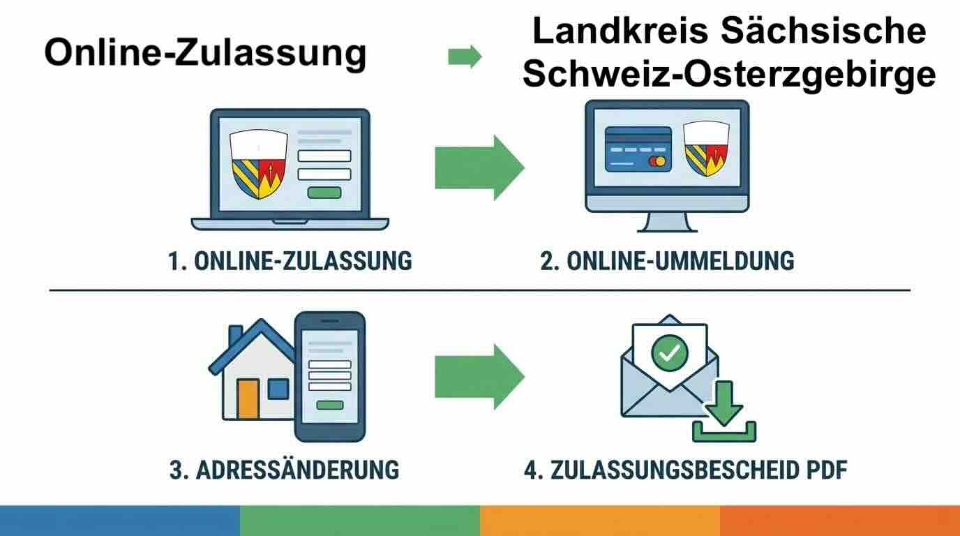 Online Zulassungsverfahren wie Zulassung, Ummeldung, Adressänderung oder Wiederzulassung im Landkreis Sächsische Schweiz-Osterzgebirge