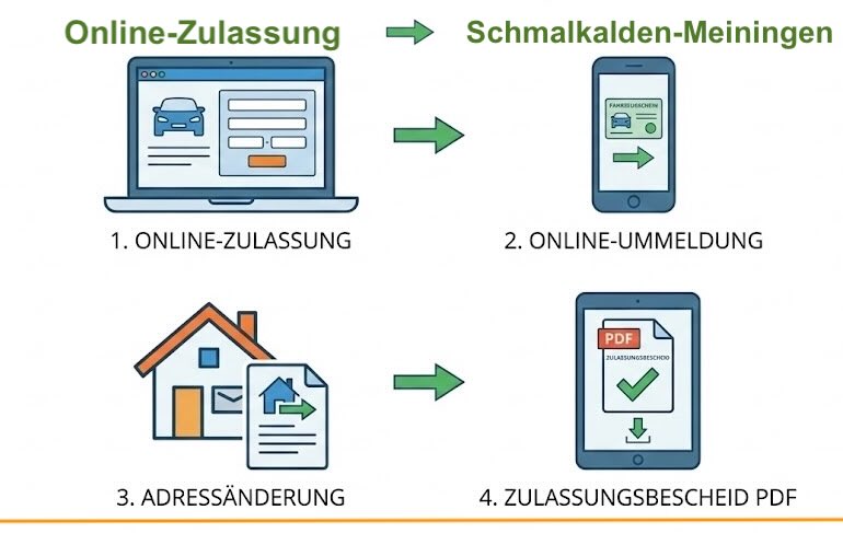 Online Zulassungsverfahren wie Zulassung, Ummeldung, Adressänderung oder Wiederzulassung im Landkreis Schmalkalden-Meiningen