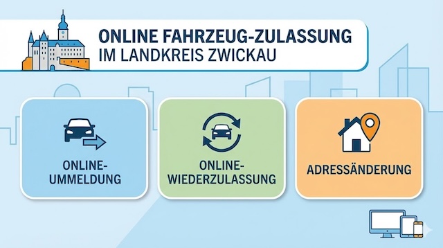 Online Zulassungsverfahren wie Zulassung, Ummeldung, Adressänderung oder Wiederzulassung im Landkreis Zwickau