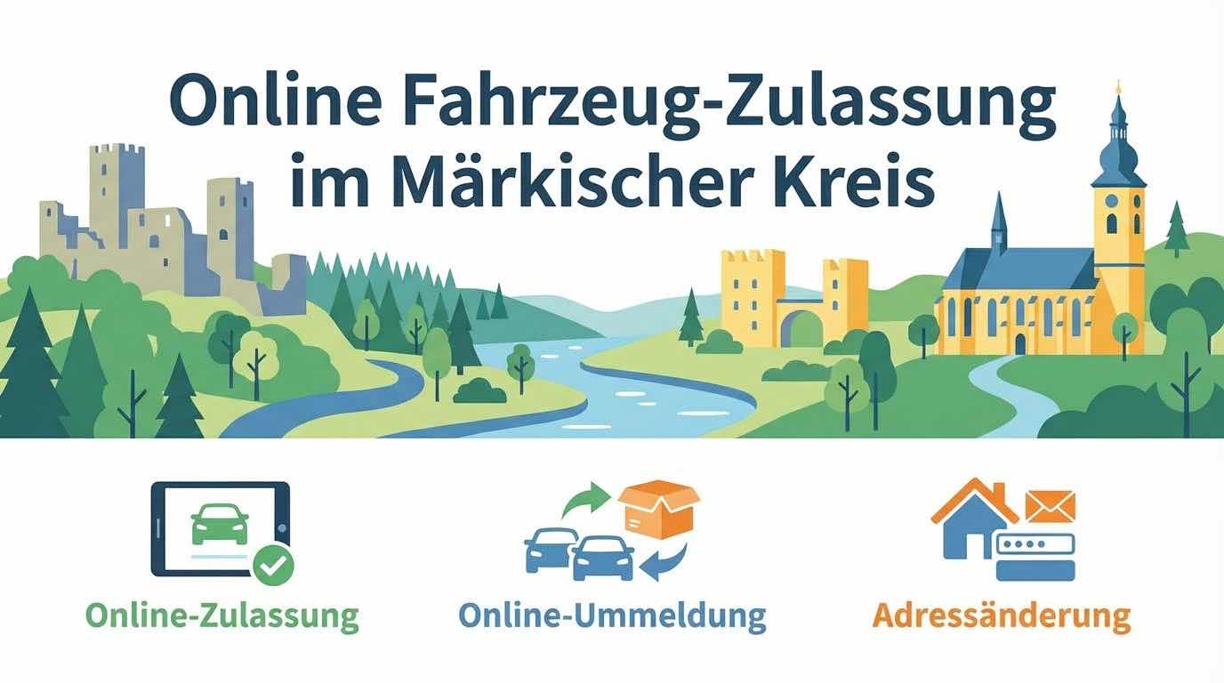Online Zulassungsverfahren wie Zulassung, Ummeldung, Adressänderung oder Wiederzulassung im Märkischer Kreis