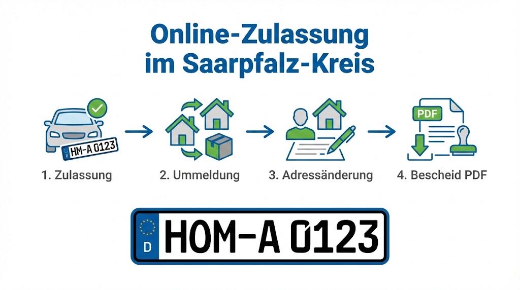 Online Zulassungsverfahren wie Zulassung, Ummeldung, Adressänderung oder Wiederzulassung im Saarpfalz-Kreis