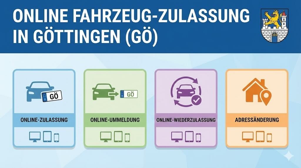 Online Zulassungsverfahren wie Zulassung, Ummeldung, Adressänderung oder Wiederzulassung in Göttingen