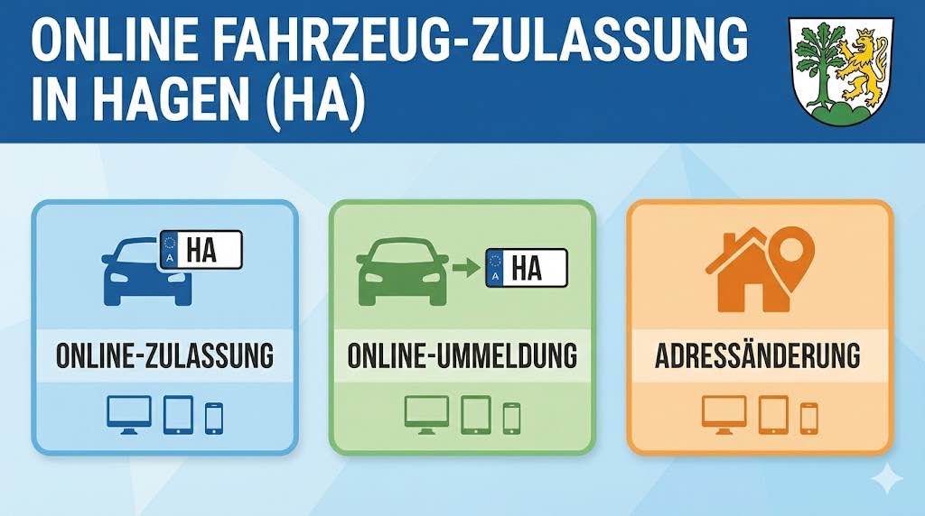 Online Zulassungsverfahren wie Zulassung, Ummeldung, Adressänderung oder Wiederzulassung in Hagen