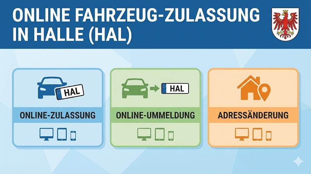 Online Zulassungsverfahren wie Zulassung, Ummeldung, Adressänderung oder Wiederzulassung in Halle