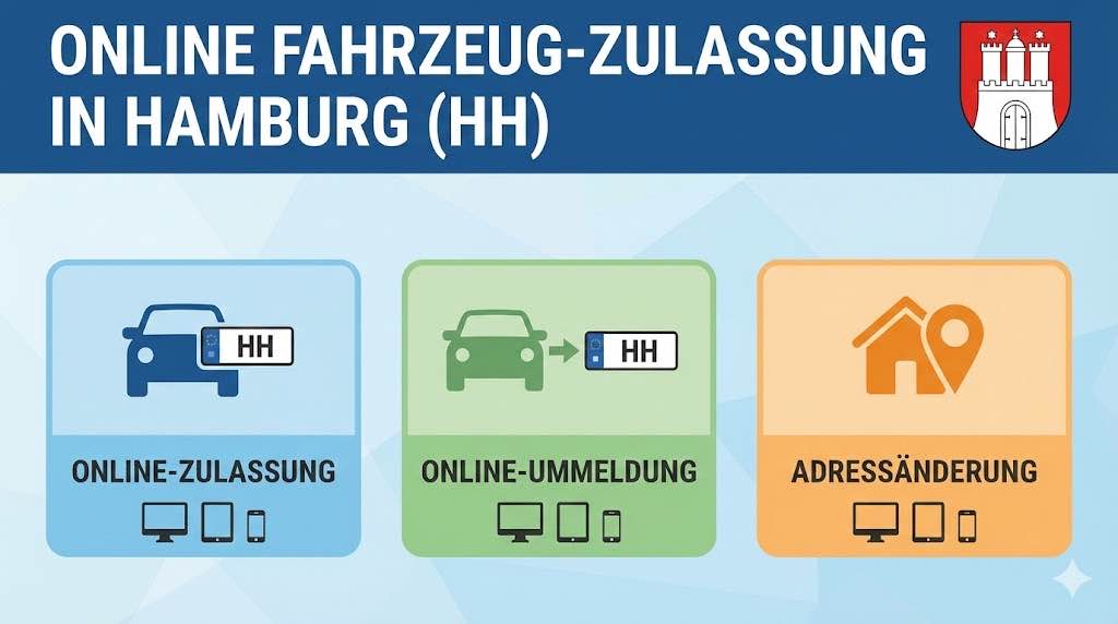 Online Zulassungsverfahren wie Zulassung, Ummeldung, Adressänderung oder Wiederzulassung in Hamburg