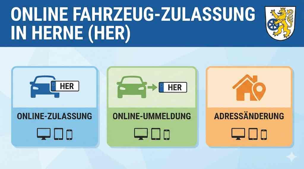 Online Zulassungsverfahren wie Zulassung, Ummeldung, Adressänderung oder Wiederzulassung in Herne