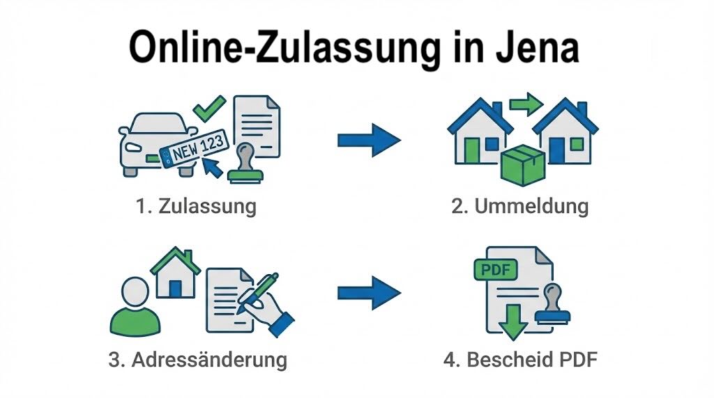Online Zulassungsverfahren wie Zulassung, Ummeldung, Adressänderung oder Wiederzulassung in Jena