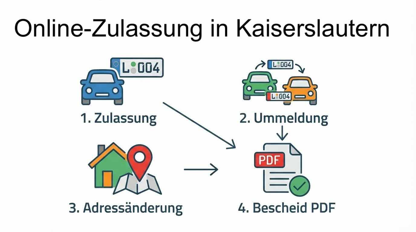 Online Zulassungsverfahren wie Zulassung, Ummeldung, Adressänderung oder Wiederzulassung in Kaiserslautern